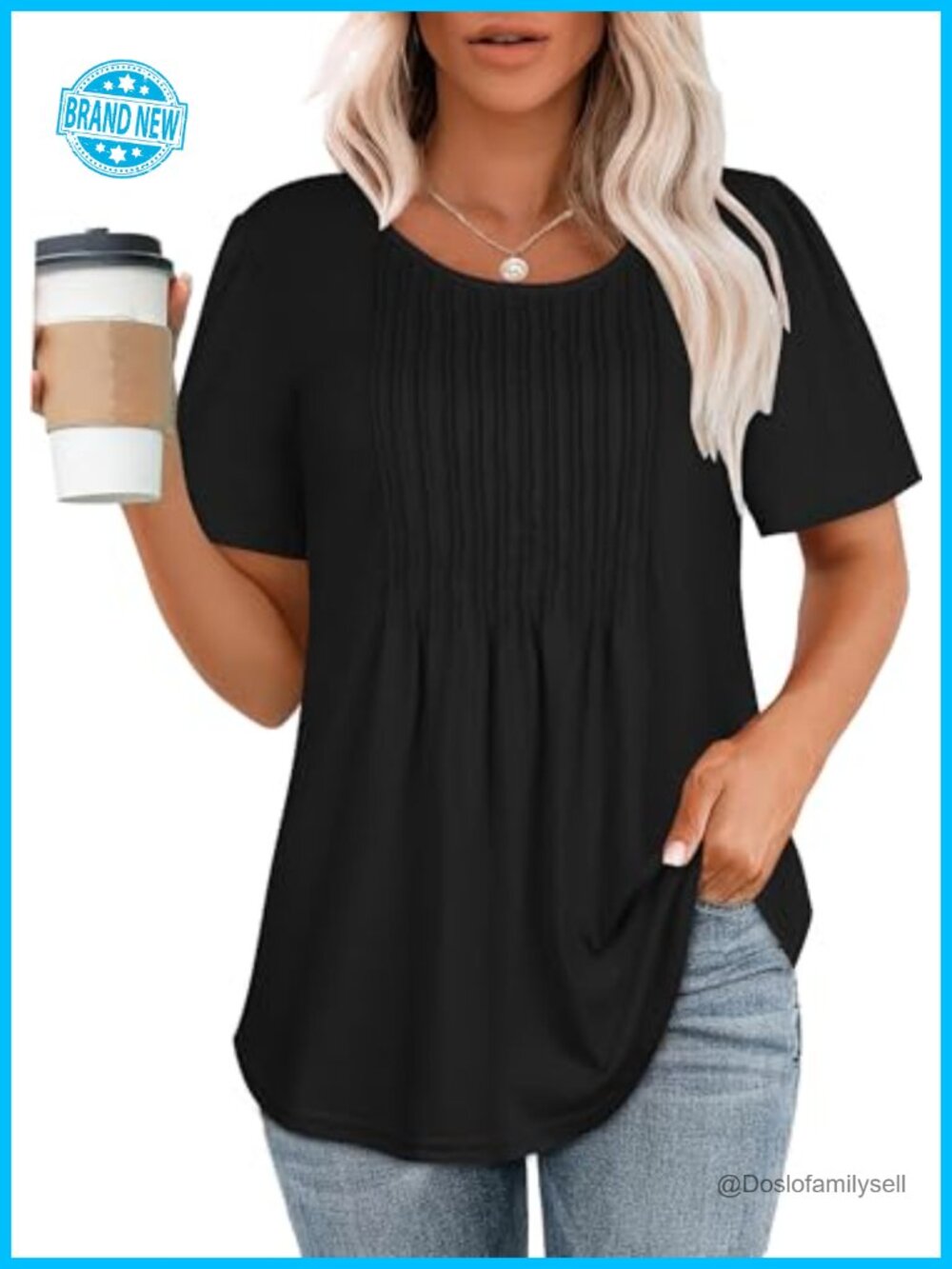 Women's Pleated Puff Short Sleeve Blouse Casual Dressy Summer Top